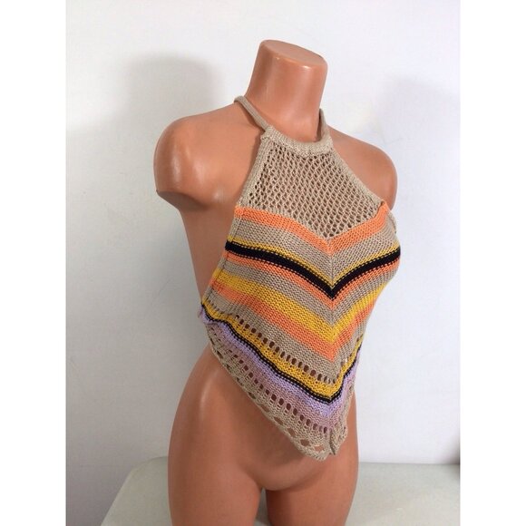 Love Knits NYC Halter Top Boho Cropped Festival Womens Large - Picture 3 of 6